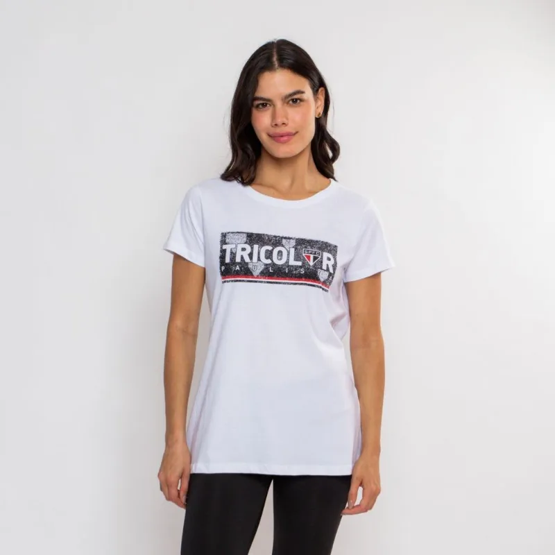 Camiseta Baby Look Oficial São Paulo Tricolor Paulista M / Branco
