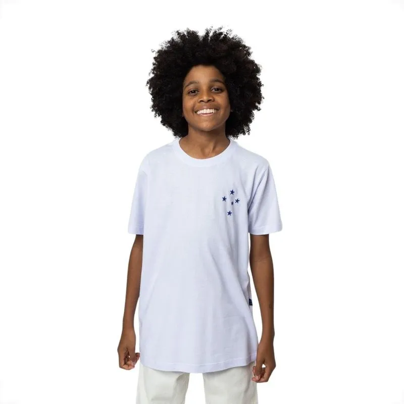 Camiseta Esportiva Cruzeiro Juvenil Logo Bordado Surf Center 10 / Branco