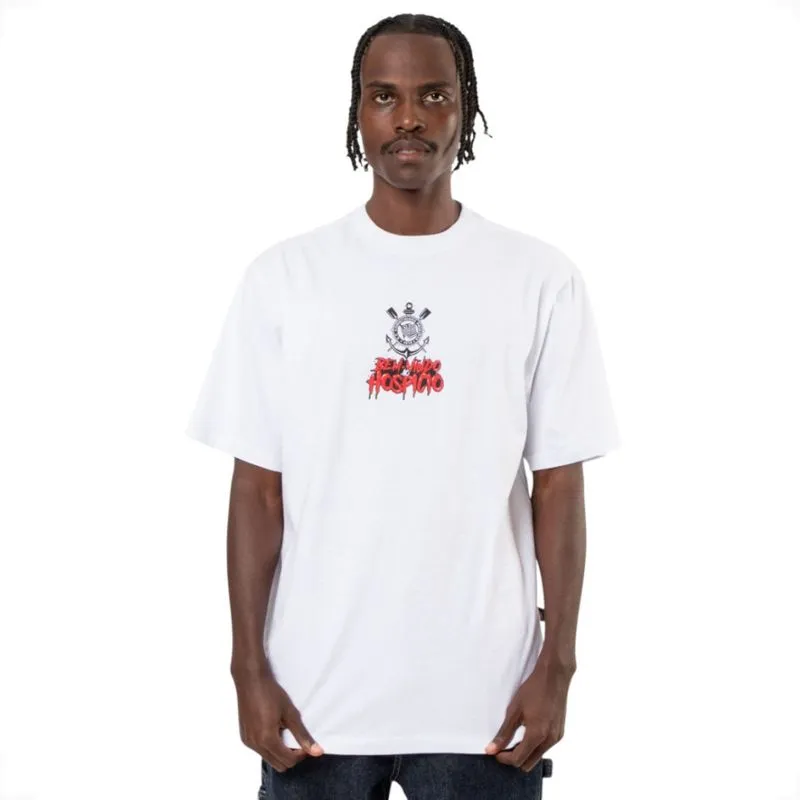 Camiseta Corinthians Oversized Oficial Bem Vindo Ao Hospício Surf Center G / Branco