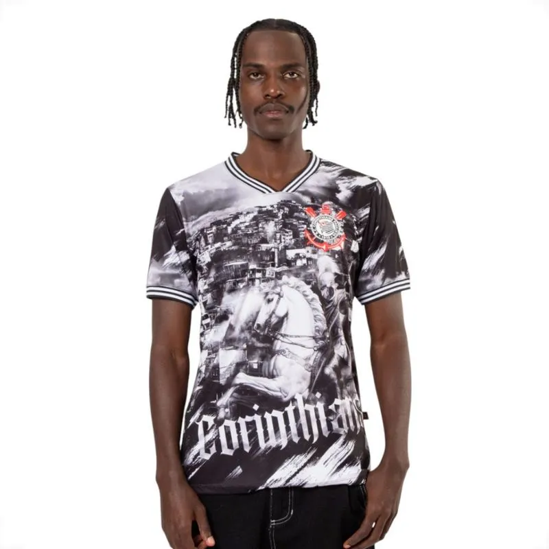 Camiseta Corinthians Masculina Oficial Surf Center G / Preto/Branco