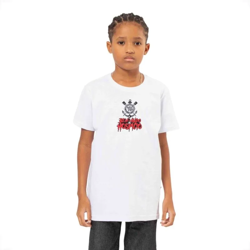 Camiseta Juvenil Corinthians Oficial Bem Vindo Ao Hospício Surf Center 14 / Branco