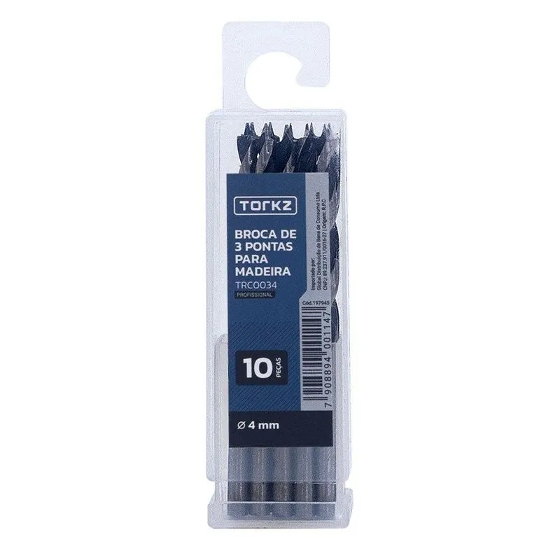 Broca De Madeira Torkz Trc0034, 4 Mm - 10 Peças