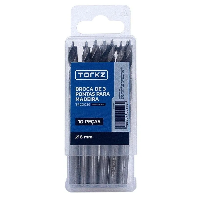 Broca De Madeira Torkz Trc0036, 6 Mm - 10 Peças