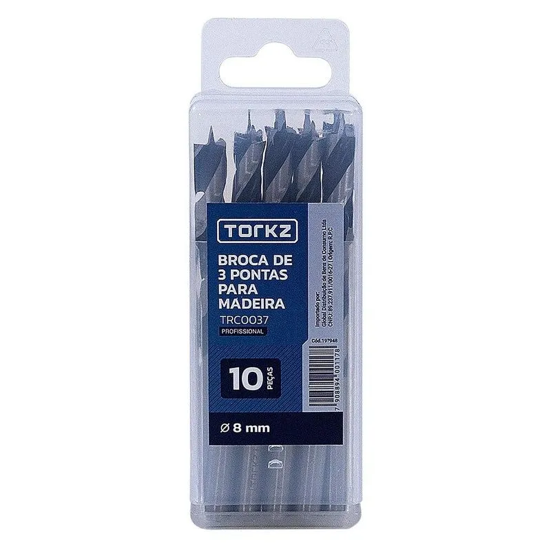 Broca De Madeira Torkz Trc0037, 8 Mm - 10 Peças
