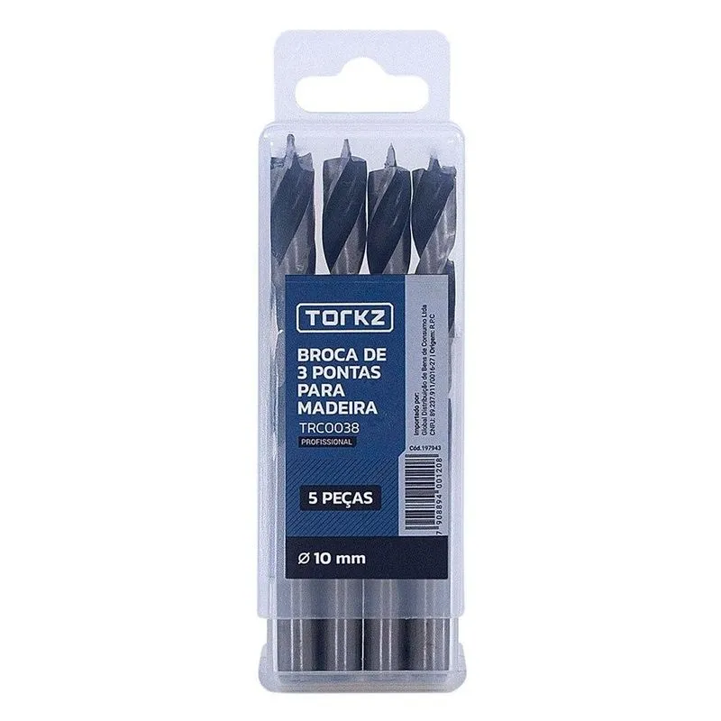 Broca De Madeira Torkz Trc0038, 10 Mm - 5 Peças