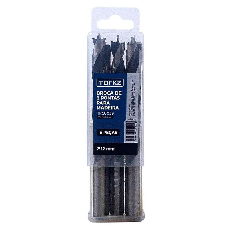 Broca De Madeira Torkz Trc0039, 12 Mm - 5 Peças