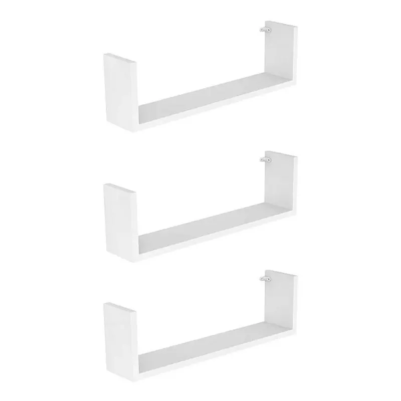 3x Kit 3 Prateleira Nicho U 40x15x10p Branco Mdf Dvd Livro J