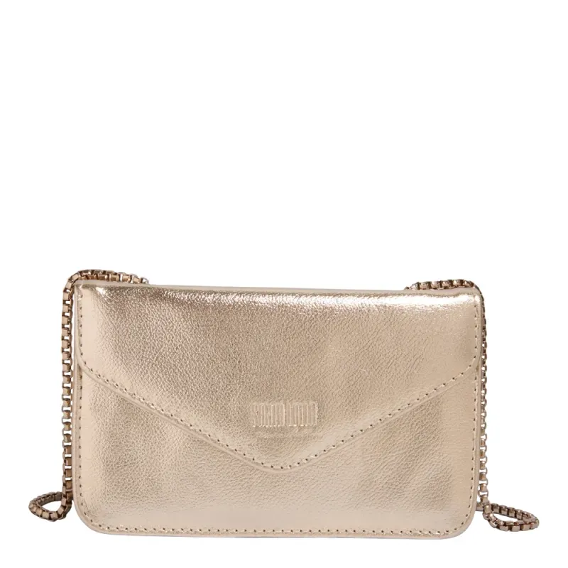 Bolsa Envelope Couro Metalizado Dourado Ouro PC