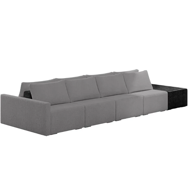 Sofá Ilha Modular Para Sala 432cm com Puff Dublin K01 Bouclê Cinza e Sintético Preto - Lyam Decor