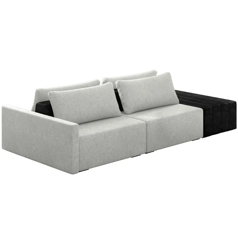 Sofá Ilha Modular Para Sala 232cm com Puff Dublin K01 Linho Cinza e Sintético Preto - Lyam Decor