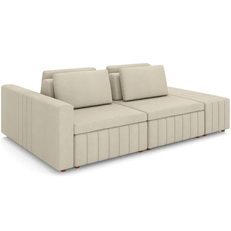 Sofá Ilha com Puff para Sala Living 245cm Amber M03 Linho Cru - Lyam Decor