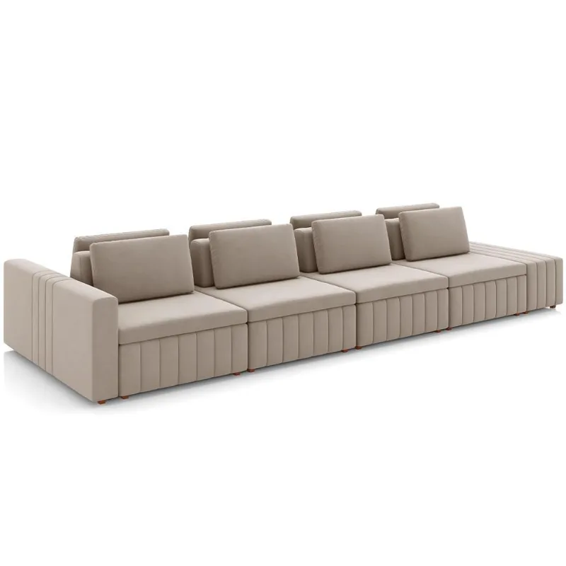 Sofá Ilha com Puff para Sala Living 465cm Amber M03 Veludo Bege - Lyam Decor