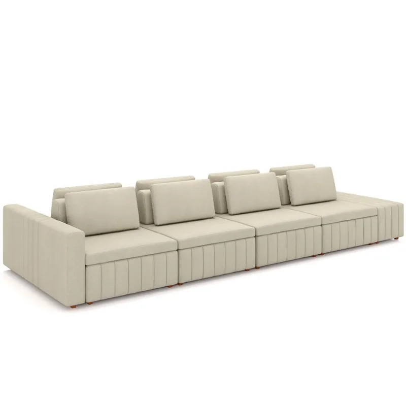 Sofá Ilha com Puff para Sala Living 465cm Amber M03 Linho Cru - Lyam Decor