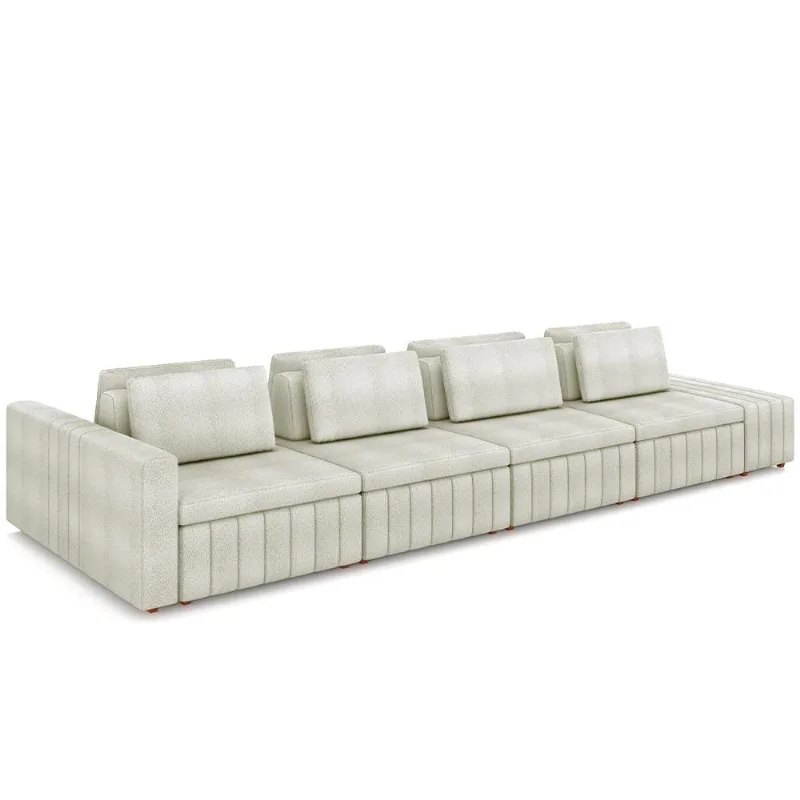 Sofá Ilha com Puff para Sala Living 465cm Amber M03 Bouclê Bege Claro - Lyam Decor