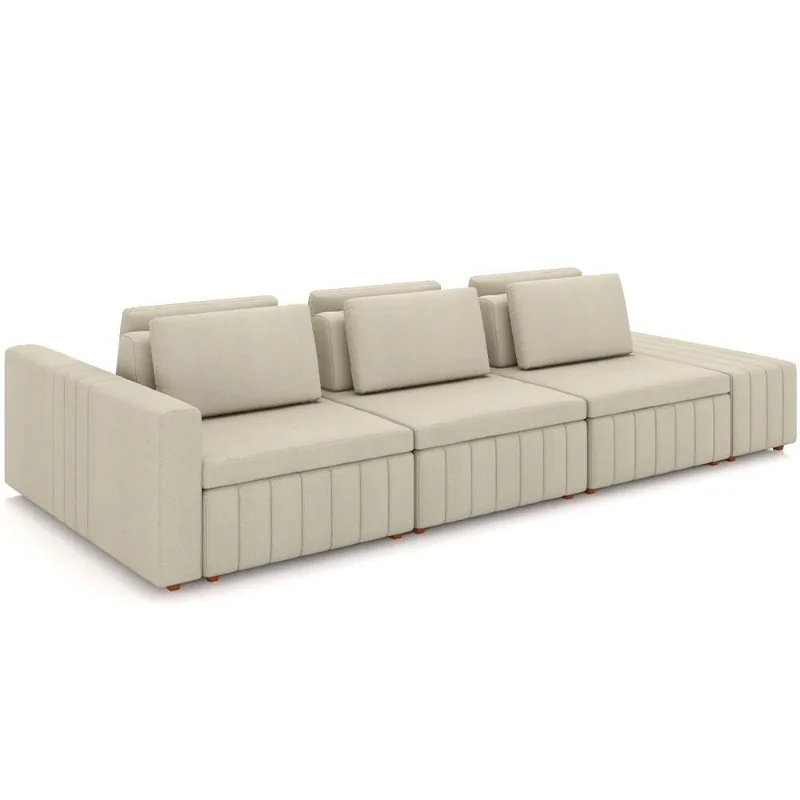 Sofá Ilha com Puff para Sala Living 395cm Amber M03 Linho Cru - Lyam Decor