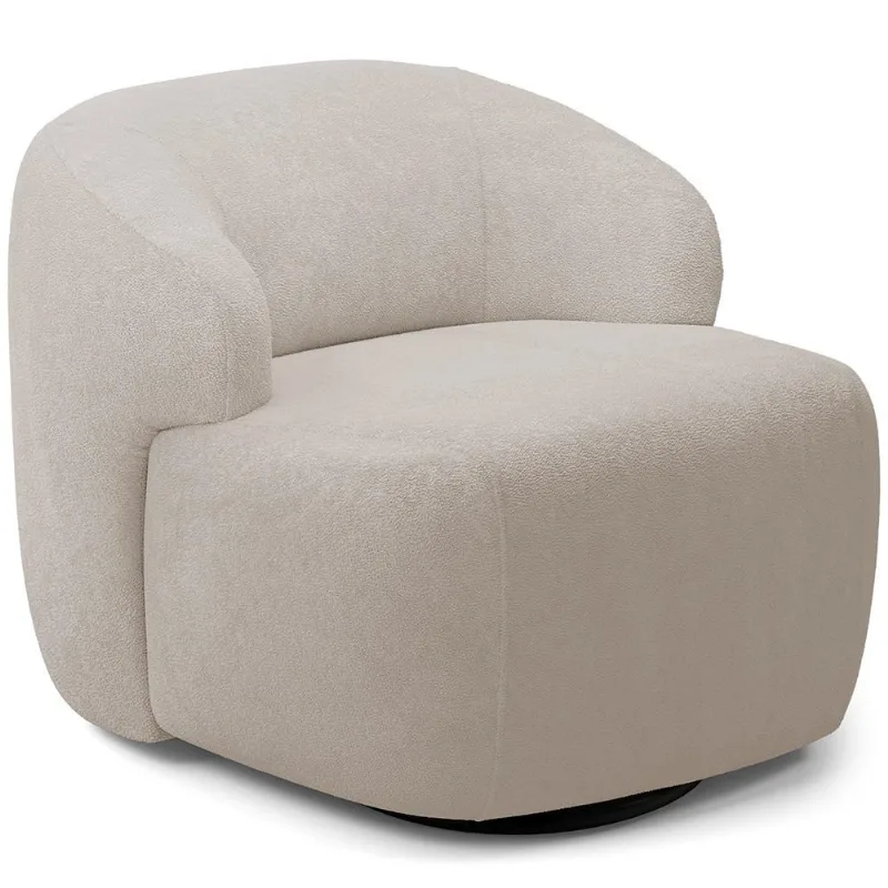 Poltrona Decorativa Orgânica Giratória Para Sala Living Barolo L06 Bouclê Bege - Lyam Decor - Lyam Decor