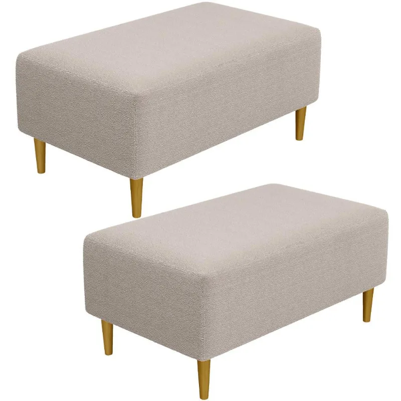 Kit 02 Puffs Decorativo Para Sala de Estar Cléo Pés Palito 90 cm W01 Bouclê Creme - Lyam Decor - Lyam Decor
