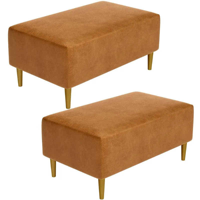 Kit 02 Puffs Decorativo Para Sala de Estar Cléo Pés Palito 90 cm W01 Couríssimo Canela - Lyam Decor - Lyam Decor