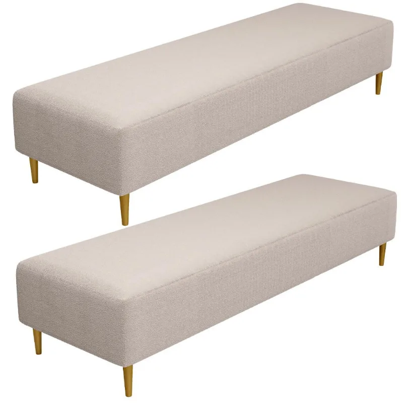 Kit 02 Puffs Decorativo Sala de Estar Bali W01 Pés Palito 170x60cm Bouclê Creme - Lyam Decor - Lyam Decor