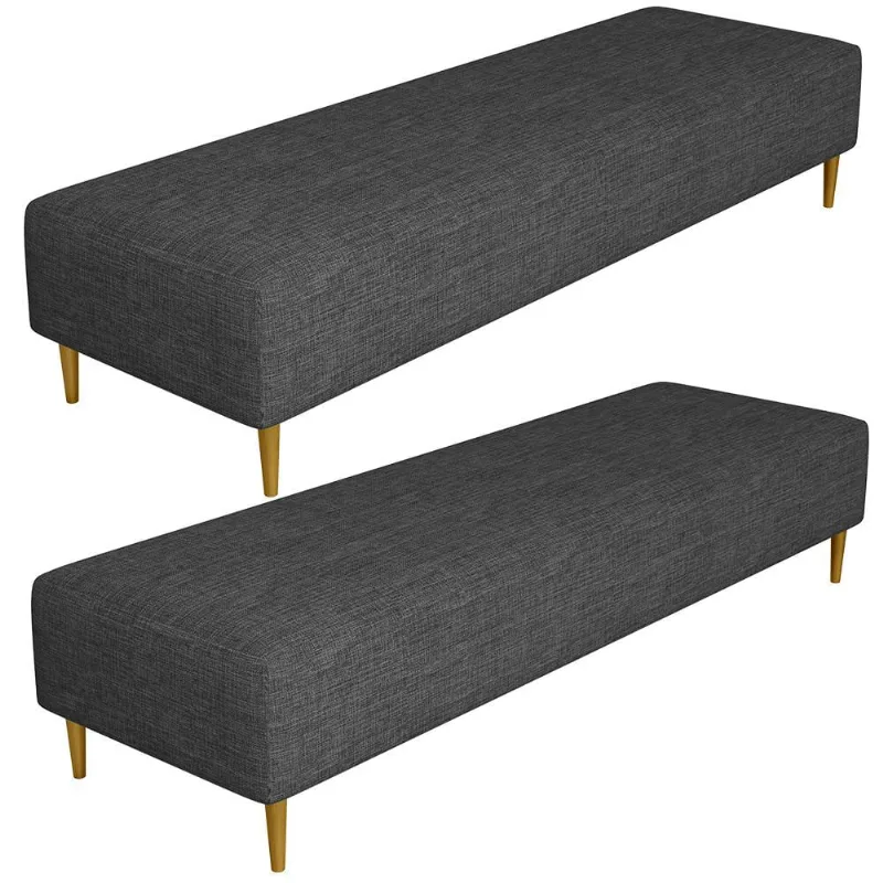 Kit 02 Puffs Decorativo Sala de Estar Bali W01 Pés Palito 170x60cm Linho Cinza Escuro - Lyam Decor - Lyam Decor