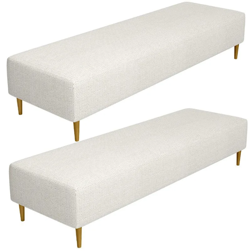 Kit 02 Puffs Decorativo Sala de Estar Bali W01 Pés Palito 170x60cm Linho Champagne - Lyam Decor - Lyam Decor