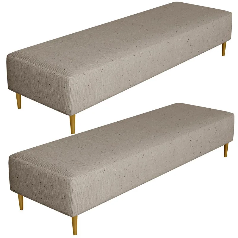Kit 02 Puffs Decorativo Sala de Estar Bali W01 Pés Palito 170x60cm Linho Bege - Lyam Decor - Lyam Decor