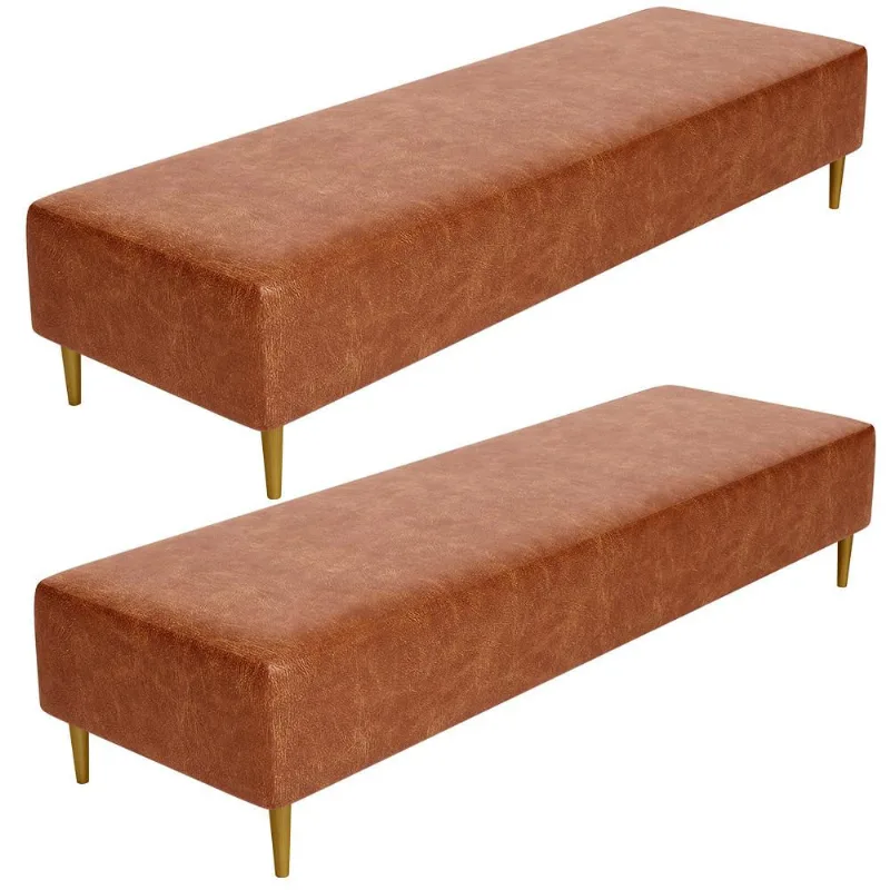 Kit 02 Puffs Decorativo Sala de Estar Bali W01 Pés Palito 190x60cm Couríssimo Camel - Lyam Decor - Lyam Decor