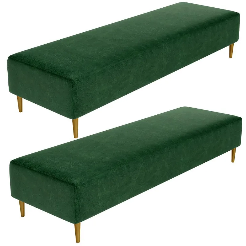 Kit 02 Puffs Decorativo Sala de Estar Bali W01 Pés Palito 190x60cm Couríssimo Verde musgo - Lyam Decor - Lyam Decor
