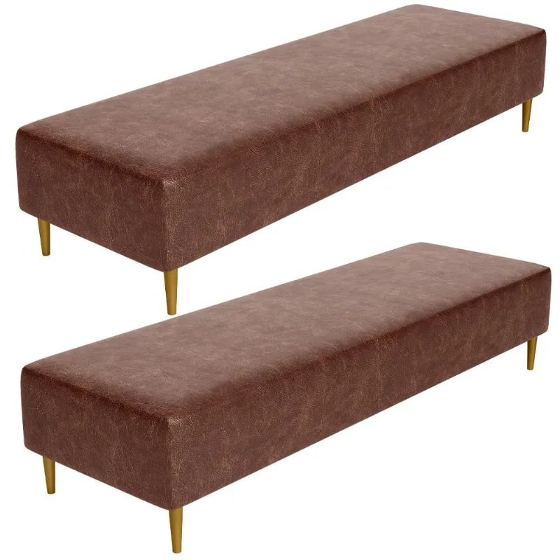 Kit 02 Puffs Decorativo Sala de Estar Bali W01 Pés Palito 210x60cm Couríssimo Marrom - Lyam Decor - Lyam Decor