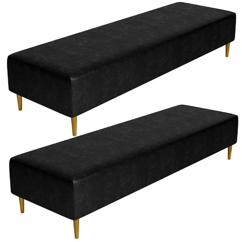 Kit 02 Puffs Decorativo Sala de Estar Bali W01 Pés Palito 210x60cm Couríssimo Preto - Lyam Decor - Lyam Decor