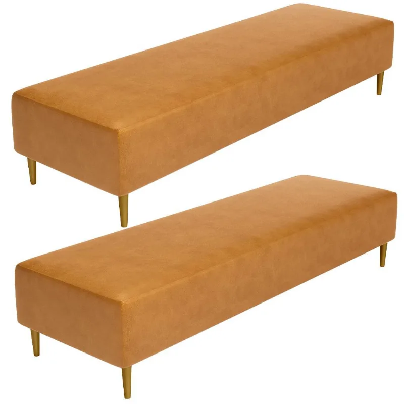 Kit 02 Puffs Decorativo Sala de Estar Bali W01 Pés Palito 210x60cm Couríssimo Whisky - Lyam Decor - Lyam Decor