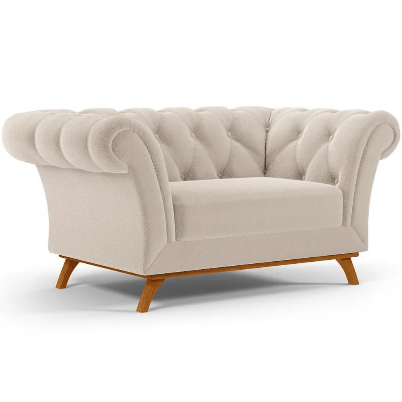 Sofá 2 Lugares Para Sala de Estar Império 150 cm D02 Bouclê Creme B-54 - Lyam Decor - Lyam Decor