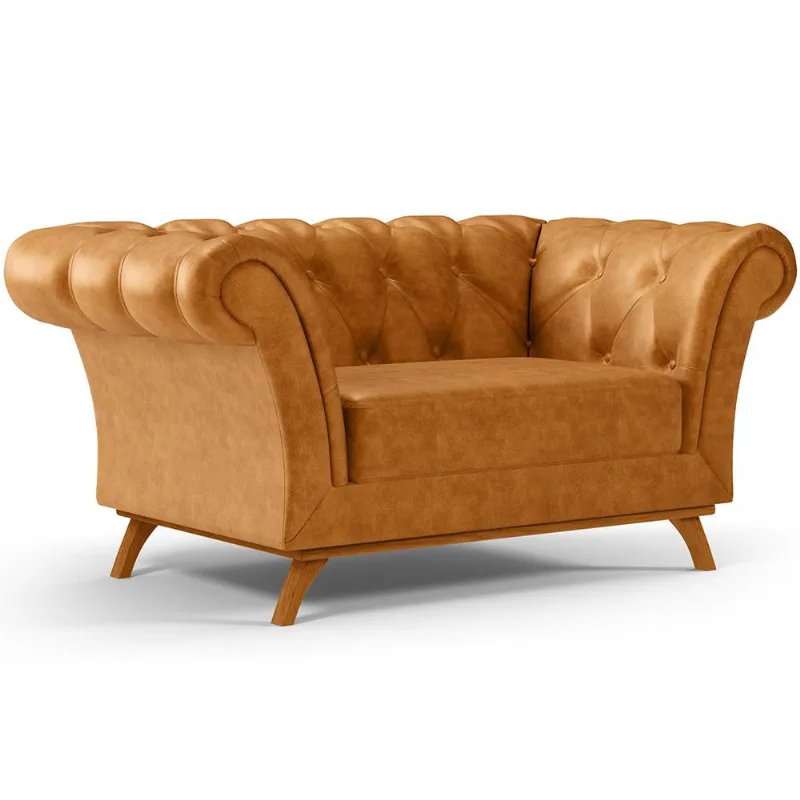 Sofá 2 Lugares Para Sala de Estar Império 150 cm D02 Couríssimo Whisky B-90 - Lyam Decor - Lyam Decor
