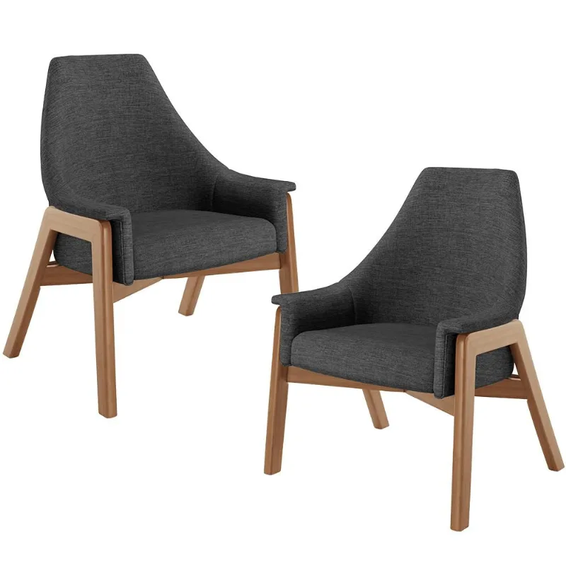 Kit 02 Poltronas Decorativa Para Sala de Estar Sakura L02 Linho Cinza Escuro - Lyam Decor - Lyam Decor