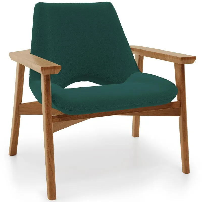 Poltrona Decorativa Para Sala de Estar Living Base Madeira Becker L02 Bouclê Verde - Lyam Decor - Lyam Decor