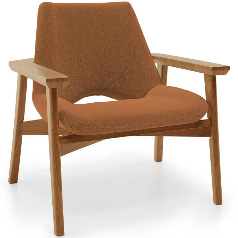 Poltrona Decorativa Para Sala de Estar Living Base Madeira Becker L02 Bouclê Terracota - Lyam Decor - Lyam Decor