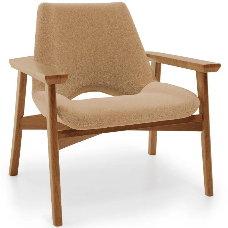 Poltrona Decorativa Para Sala de Estar Living Base Madeira Becker L02 Bouclê Mostarda - Lyam Decor - Lyam Decor
