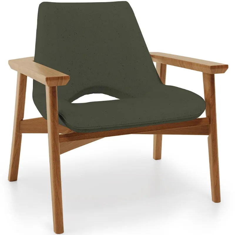 Poltrona Decorativa Para Sala de Estar Living Base Madeira Becker L02 Linho Verde Musgo - Lyam Decor - Lyam Decor