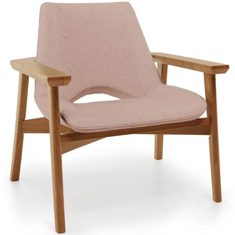 Poltrona Decorativa Para Sala de Estar Living Base Madeira Becker L02 Linho Rosê - Lyam Decor - Lyam Decor
