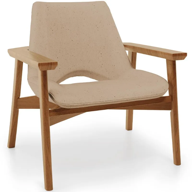 Poltrona Decorativa Para Sala de Estar Living Base Madeira Becker L02 Linho Bege Escuro - Lyam Decor - Lyam Decor