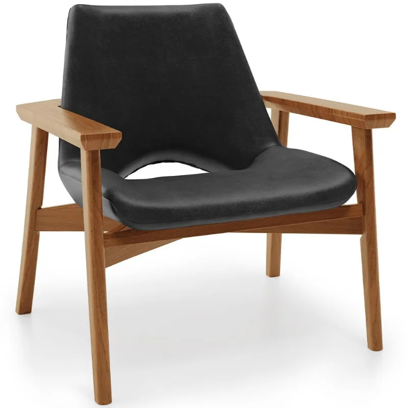 Poltrona Decorativa Para Sala de Estar Living Base Madeira Becker L02 Couríssimo Preto - Lyam Decor - Lyam Decor