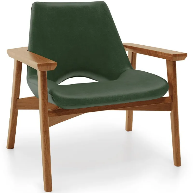 Poltrona Decorativa Para Sala de Estar Living Base Madeira Becker L02 Couríssimo Verde Musgo - Lyam Decor - Lyam Decor