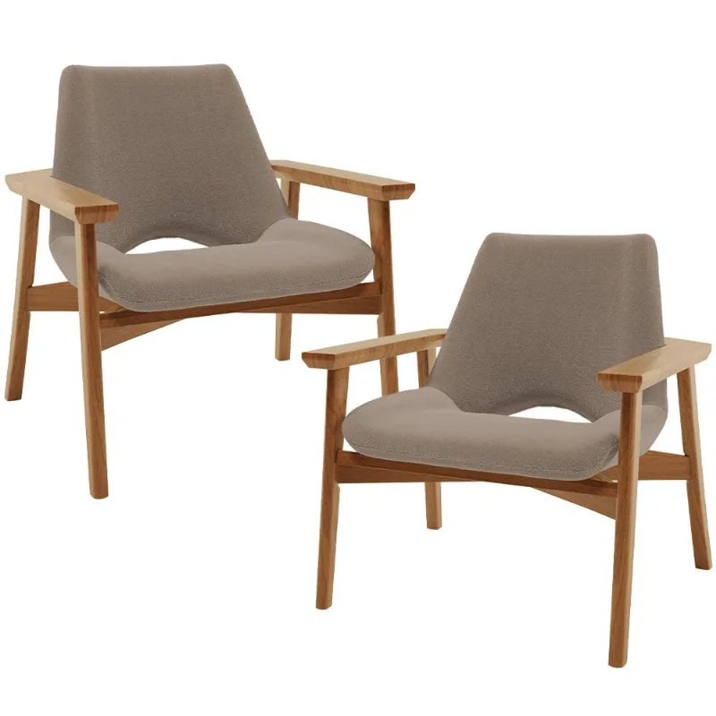 Kit 02 Poltronas Decorativa Para Sala de Estar Living Base Madeira Becker L02 Bouclê Bege - Lyam Decor - Lyam Decor