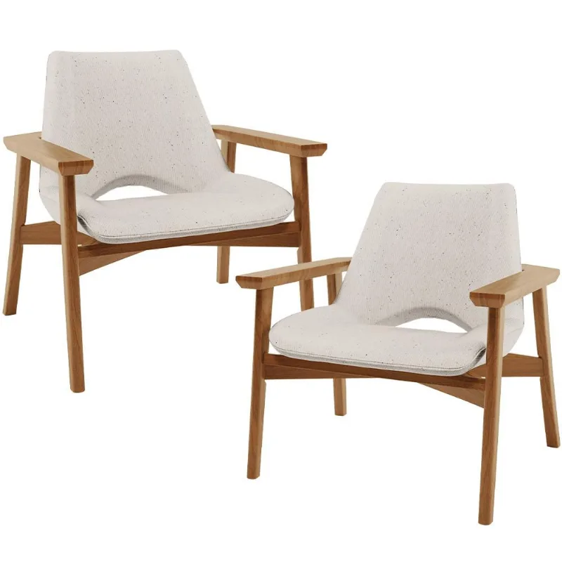 Kit 02 Poltronas Decorativa Para Sala de Estar Living Base Madeira Becker L02 Linho Cru - Lyam Decor - Lyam Decor