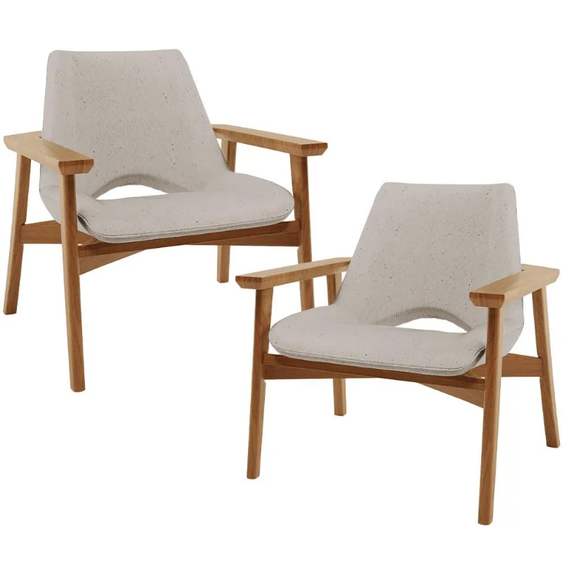 Kit 02 Poltronas Decorativa Para Sala de Estar Living Base Madeira Becker L02 Linho Bege - Lyam Decor - Lyam Decor