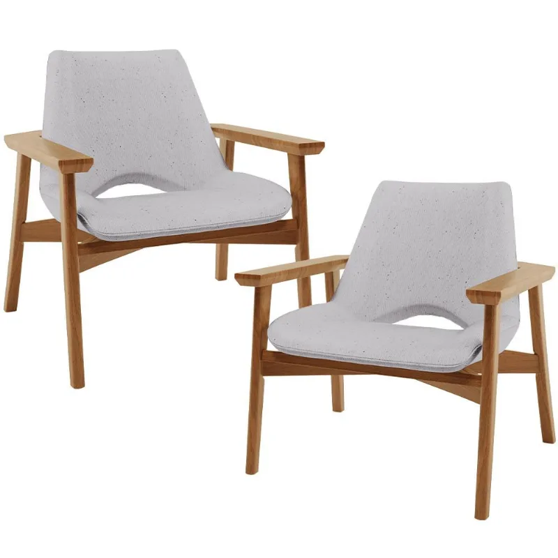 Kit 02 Poltronas Decorativa Para Sala de Estar Living Base Madeira Becker L02 Linho Cinza - Lyam Decor - Lyam Decor