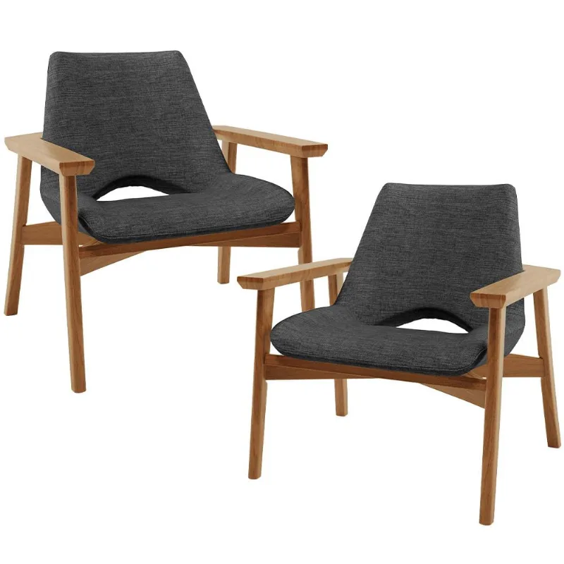 Kit 02 Poltronas Decorativa Para Sala de Estar Living Base Madeira Becker L02 Linho Cinza Escuro - Lyam Decor - Lyam Decor