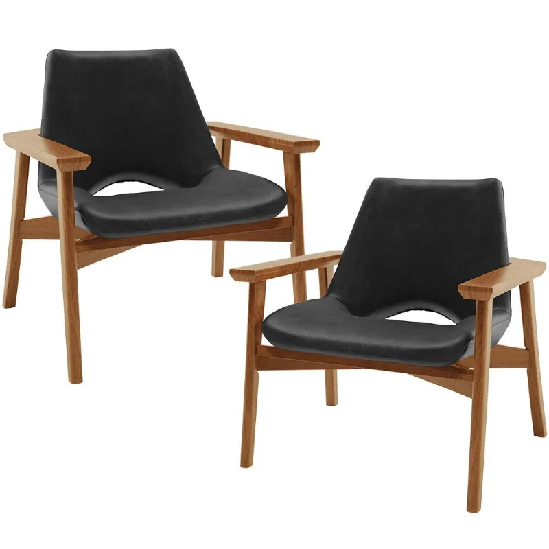 Kit 02 Poltronas Decorativa Para Sala de Estar Living Base Madeira Becker L02 Couríssimo Preto - Lyam Decor - Lyam Decor
