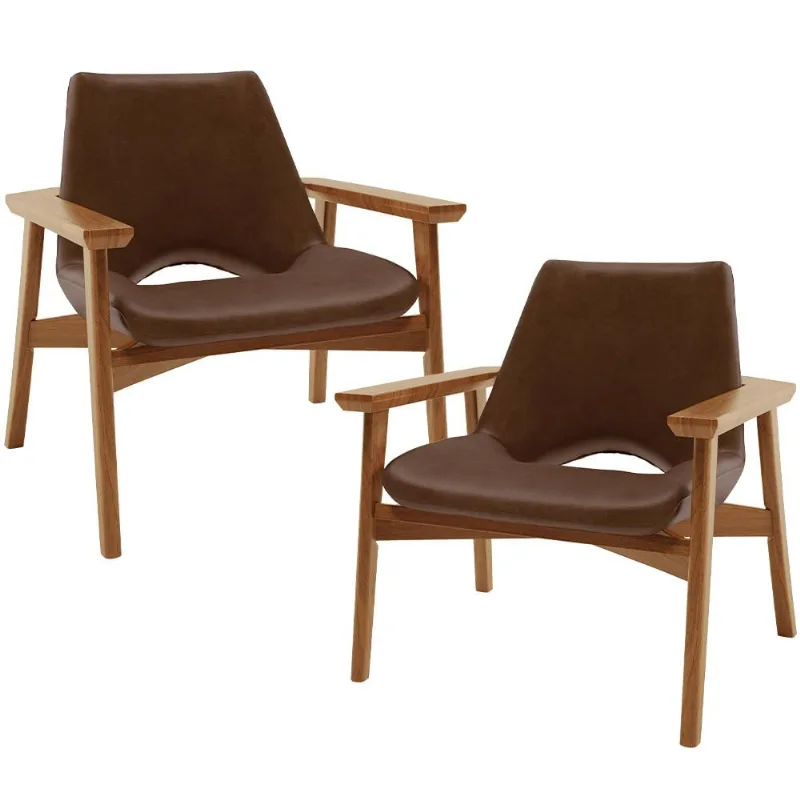 Kit 02 Poltronas Decorativa Para Sala de Estar Living Base Madeira Becker L02 Couríssimo Marrom - Lyam Decor - Lyam Decor