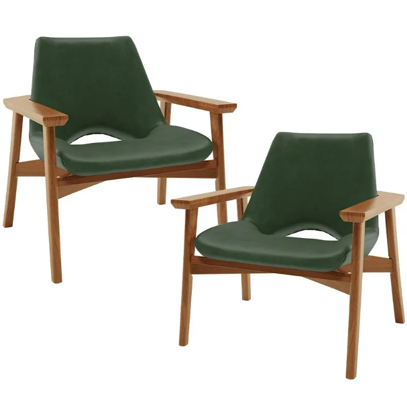 Kit 02 Poltronas Decorativa Para Sala de Estar Living Base Madeira Becker L02 Couríssimo Verde Musgo - Lyam Decor - Lyam Decor